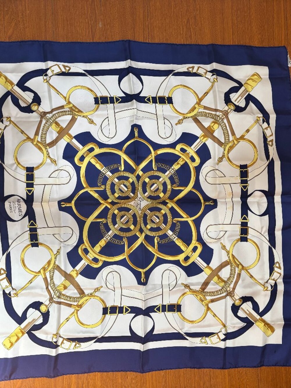 Auth HERMES Carre 90 Sellier Eperon d'Or Scarf Blue/White/Multicolor - Picture 14 of 14